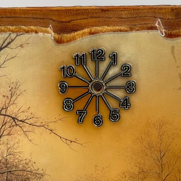 Vintage Lacquered Wood Wall Clock Deer Running in Woods 14x18 inches Retro - Picture 2 of 12